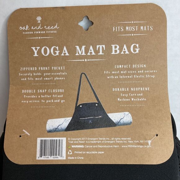 Oak Reed Yoga Mat Bag Black Neoprene Fits Most Mats Zippered Double Snap - Picture 4 of 6